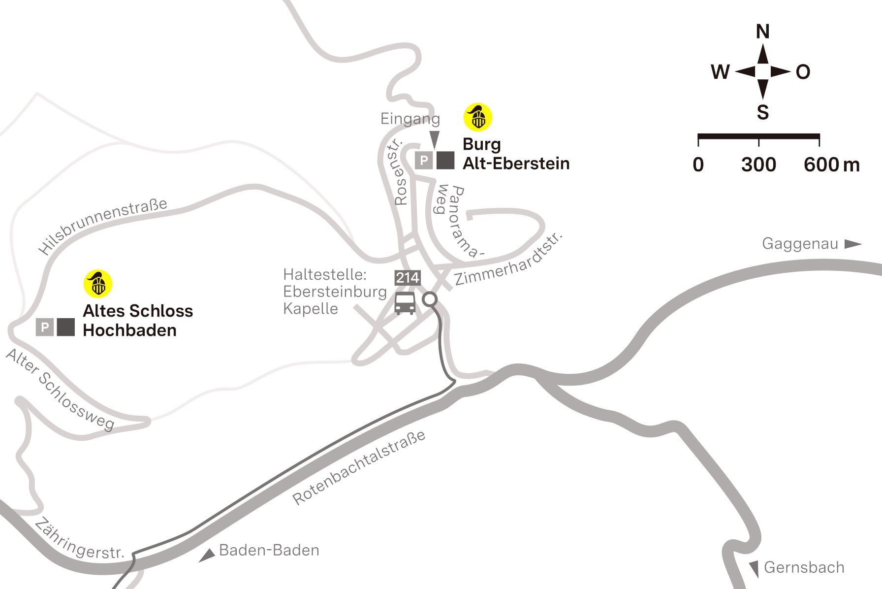 Anfahrtsskizze zur Burg Alt-Eberstein